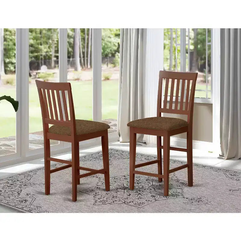 HomeStock Counter Stool-Linen Fabric Pub Height Wooden Chairs