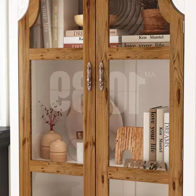 Armadietto portaoggetti verticale bianco, ante in vetro ad arco goffrate, librerie, vetrina, mobile dispensa, armadio laterale