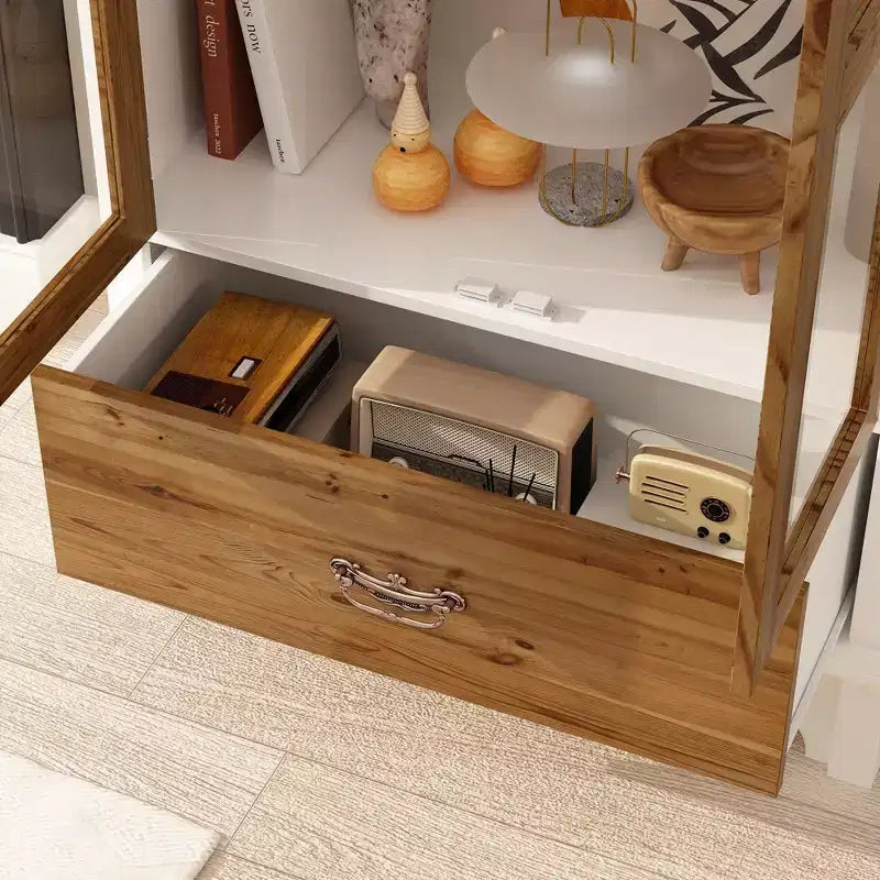 Armadietto portaoggetti verticale bianco, ante in vetro ad arco goffrate, librerie, vetrina, mobile dispensa, armadio laterale