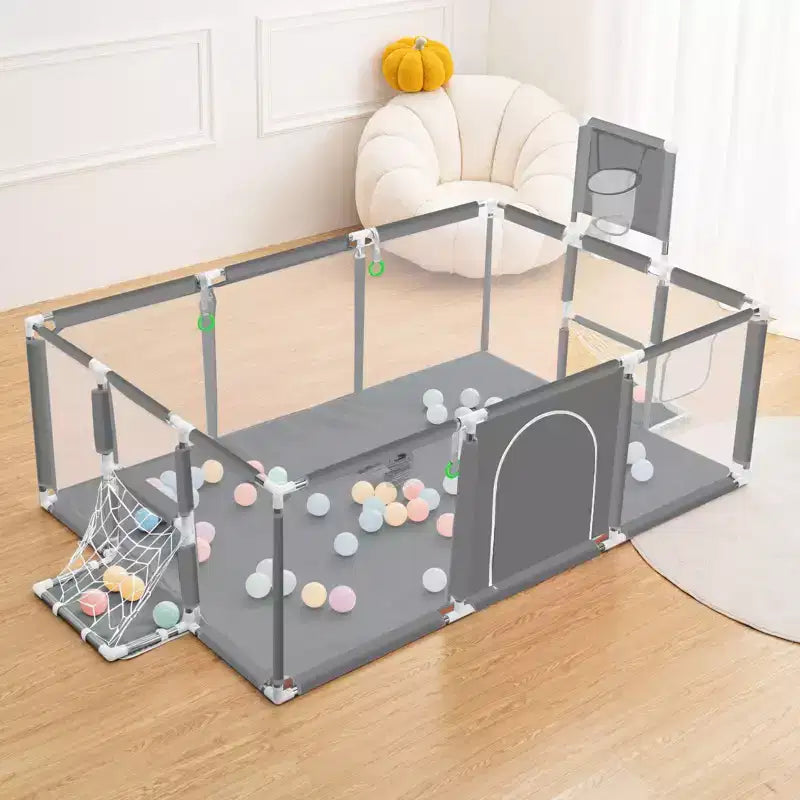 Box per neonati portatile 71x48 a 4 pannelli con canestro da basket