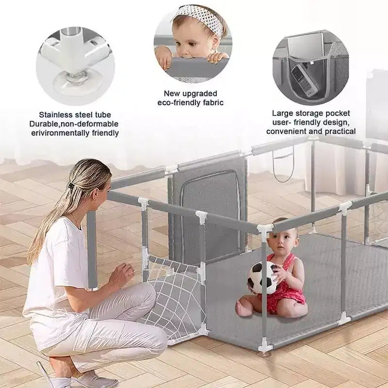 Box per neonati portatile 71x48 a 4 pannelli con canestro da basket