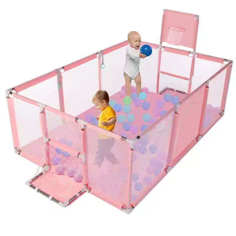 Box per neonati portatile 71x48 a 4 pannelli con canestro da basket