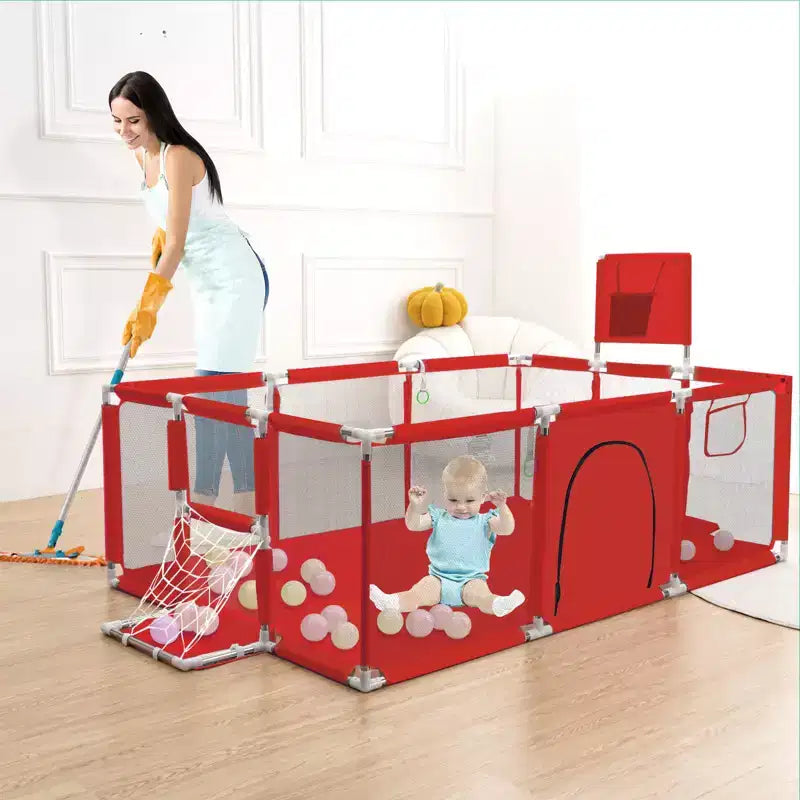 Box per neonati portatile 71x48 a 4 pannelli con canestro da basket