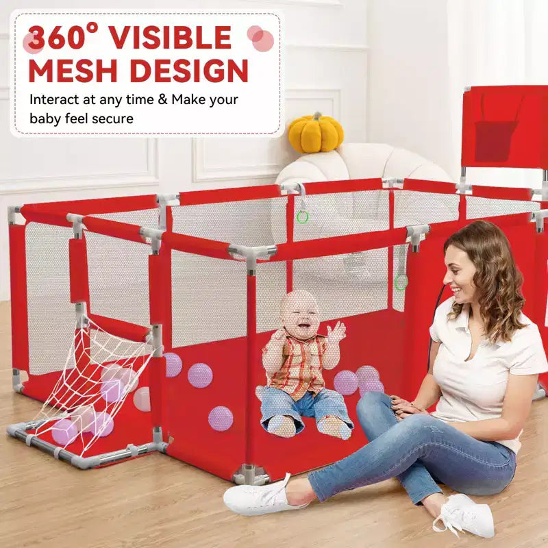 Box per neonati portatile 71x48 a 4 pannelli con canestro da basket