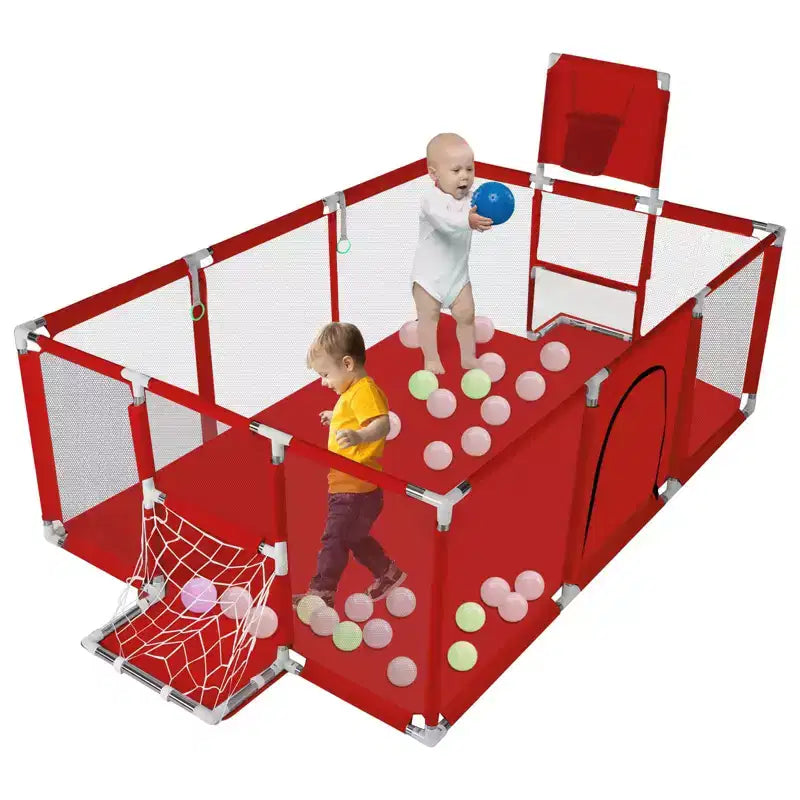 Box per neonati portatile 71x48 a 4 pannelli con canestro da basket