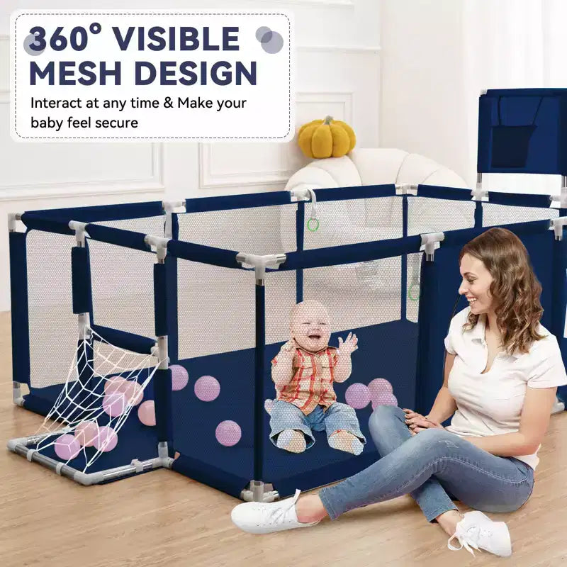 Box per neonati portatile 71x48 a 4 pannelli con canestro da basket