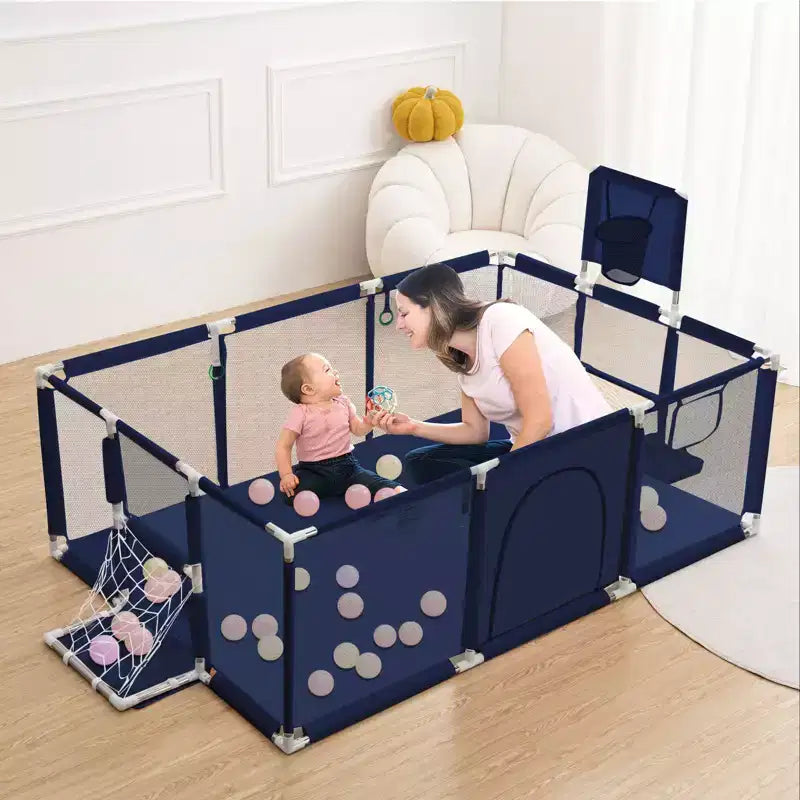 Box per neonati portatile 71x48 a 4 pannelli con canestro da basket