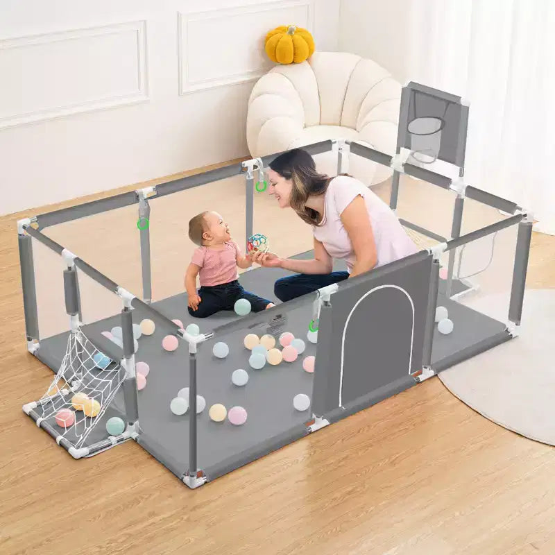 Box per neonati portatile 71x48 a 4 pannelli con canestro da basket