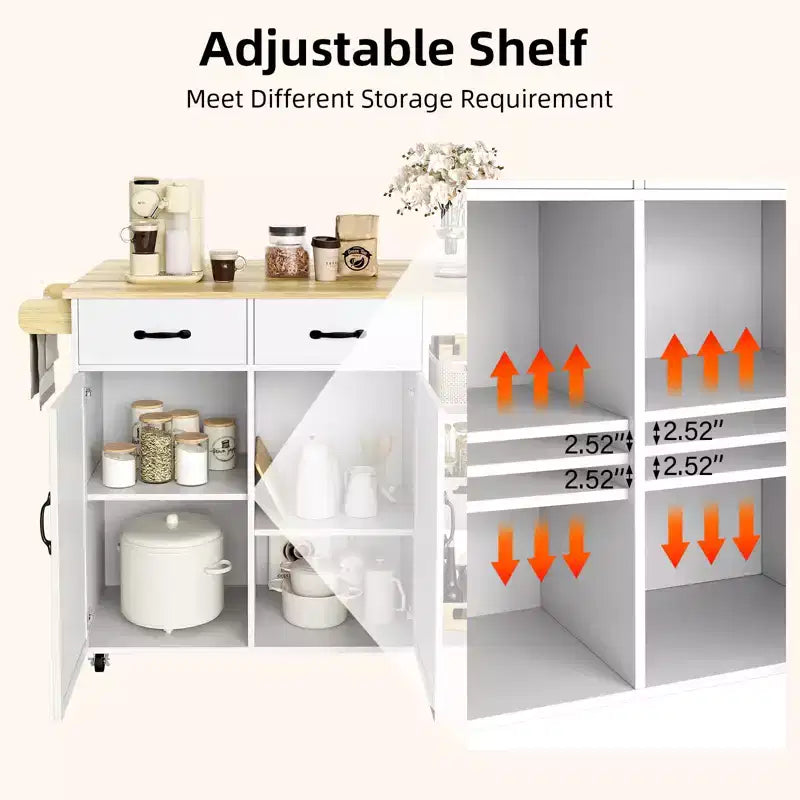 Isole Carrelli da Cucina con Ruote, Top in Legno, Carrello Rotante con Cassetto Contenitore, Armadietto a 2 Ante, Ribalta Pieghevole, Postazione di Lavoro Mobile per Cucina, Bar, Nero