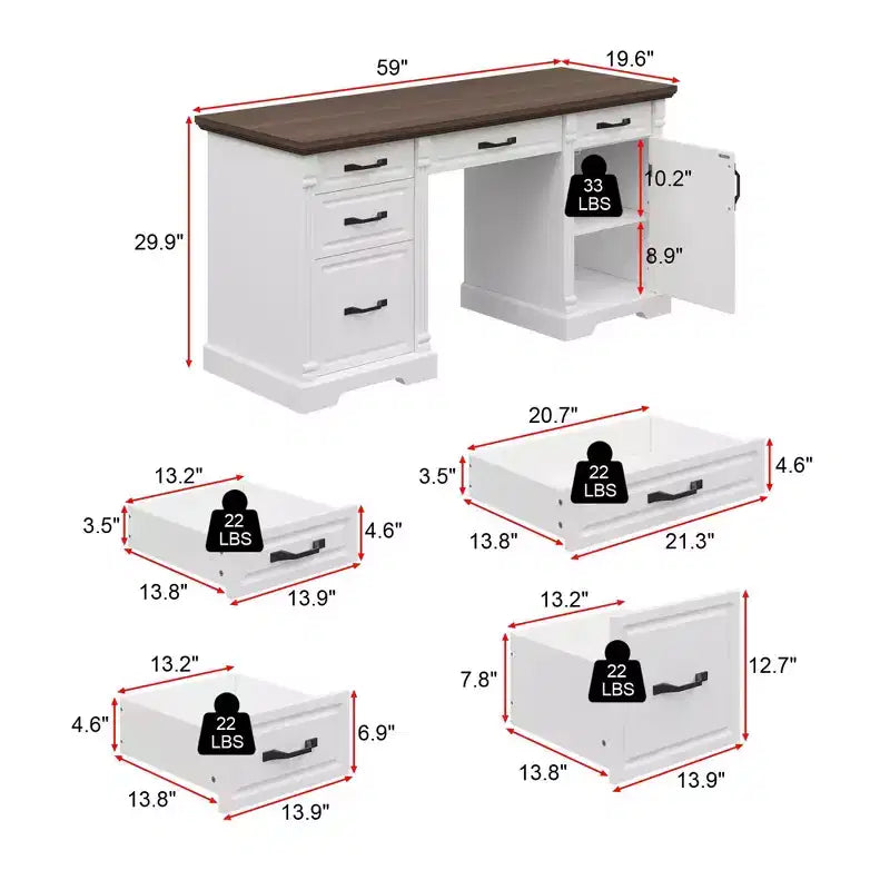 Scrivania da ufficio in legno bianco e marrone con cassetti - Postazione di lavoro per ufficio domestico