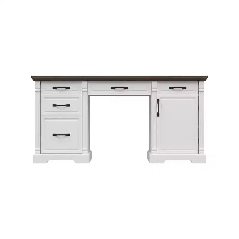 Scrivania da ufficio in legno bianco e marrone con cassetti - Postazione di lavoro per ufficio domestico