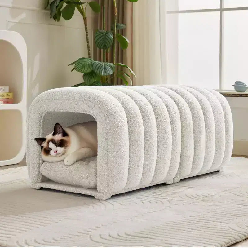Poggiapiedi facili da collegare adatti agli animali domestici - Panca da letto 2 in 1 e tunnel gioco con 2 cuscini rimovibili