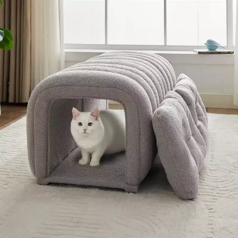 Poggiapiedi facili da collegare adatti agli animali domestici - Panca da letto 2 in 1 e tunnel gioco con 2 cuscini rimovibili