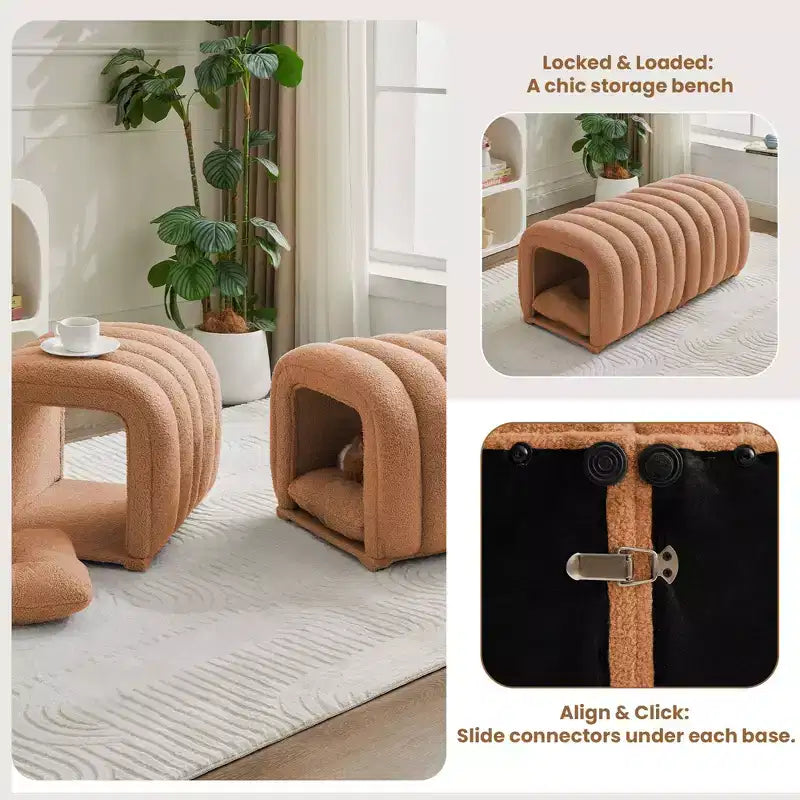 Poggiapiedi facili da collegare adatti agli animali domestici - Panca da letto 2 in 1 e tunnel gioco con 2 cuscini rimovibili