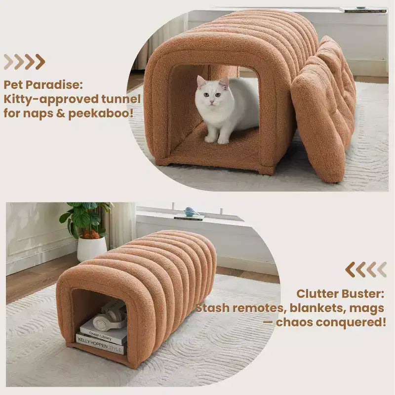 Poggiapiedi facili da collegare adatti agli animali domestici - Panca da letto 2 in 1 e tunnel gioco con 2 cuscini rimovibili