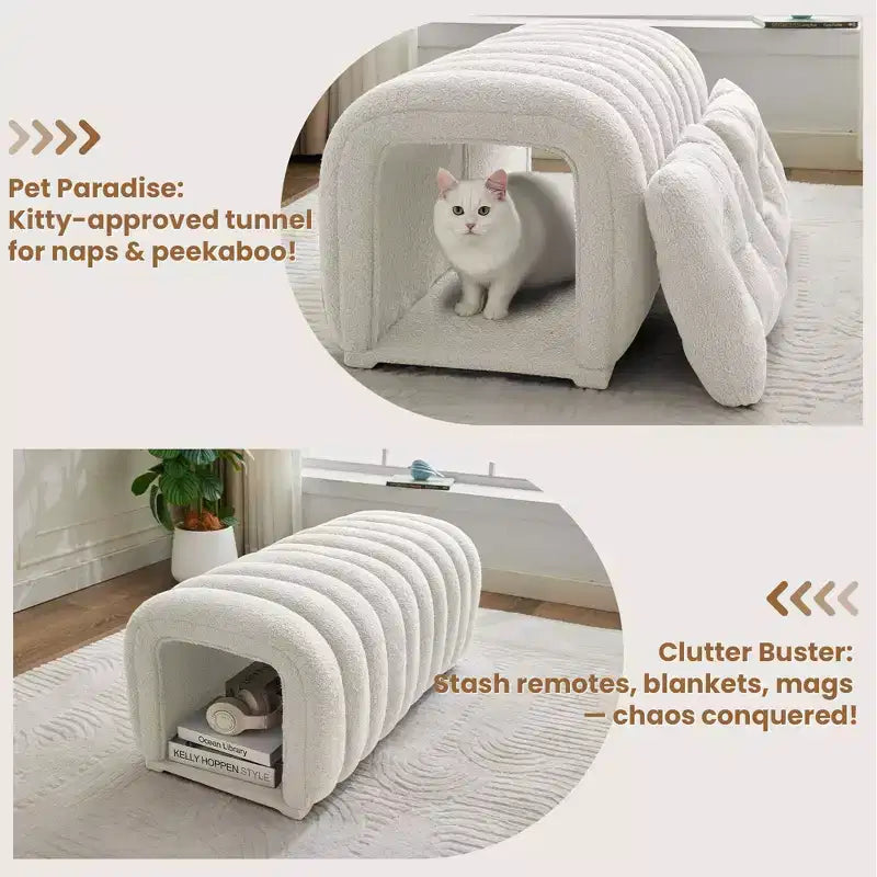 Poggiapiedi facili da collegare adatti agli animali domestici - Panca da letto 2 in 1 e tunnel gioco con 2 cuscini rimovibili