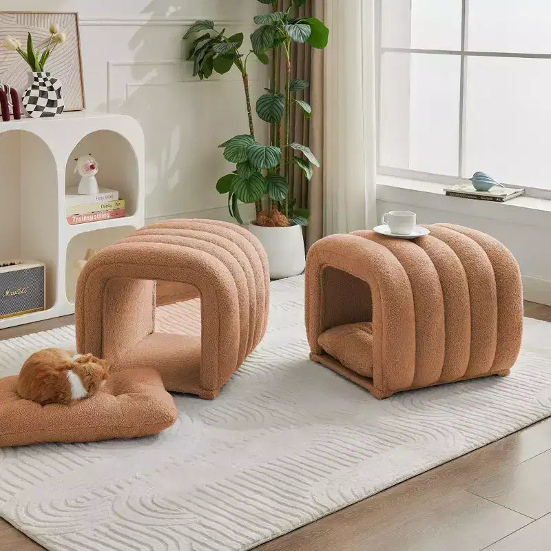 Poggiapiedi facili da collegare adatti agli animali domestici - Panca da letto 2 in 1 e tunnel gioco con 2 cuscini rimovibili