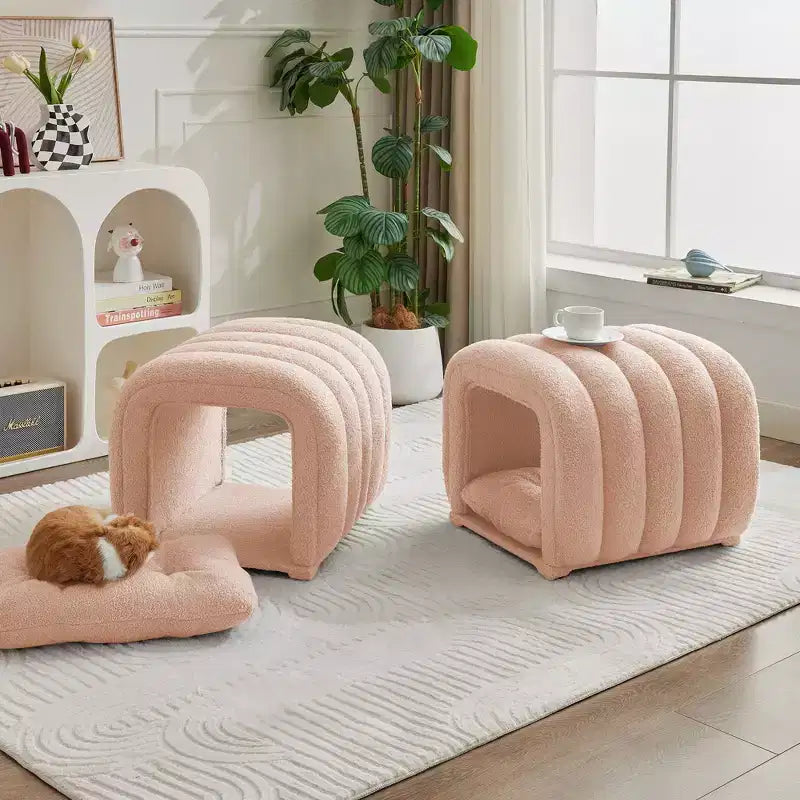 Poggiapiedi facili da collegare adatti agli animali domestici - Panca da letto 2 in 1 e tunnel gioco con 2 cuscini rimovibili