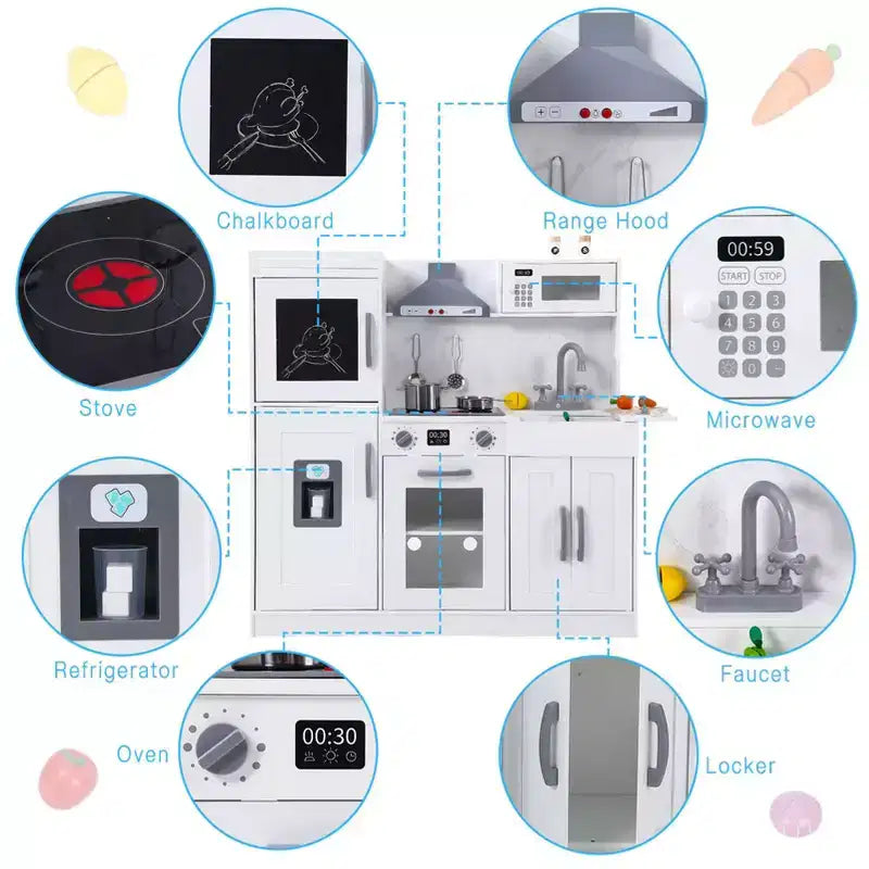 Cucina Giocattolo per Bambini, Set da Cucina in Legno con 20 Accessori per Utensili da Cucina, Set di Utensili da Cucina in Legno per Gioco di Imitazione