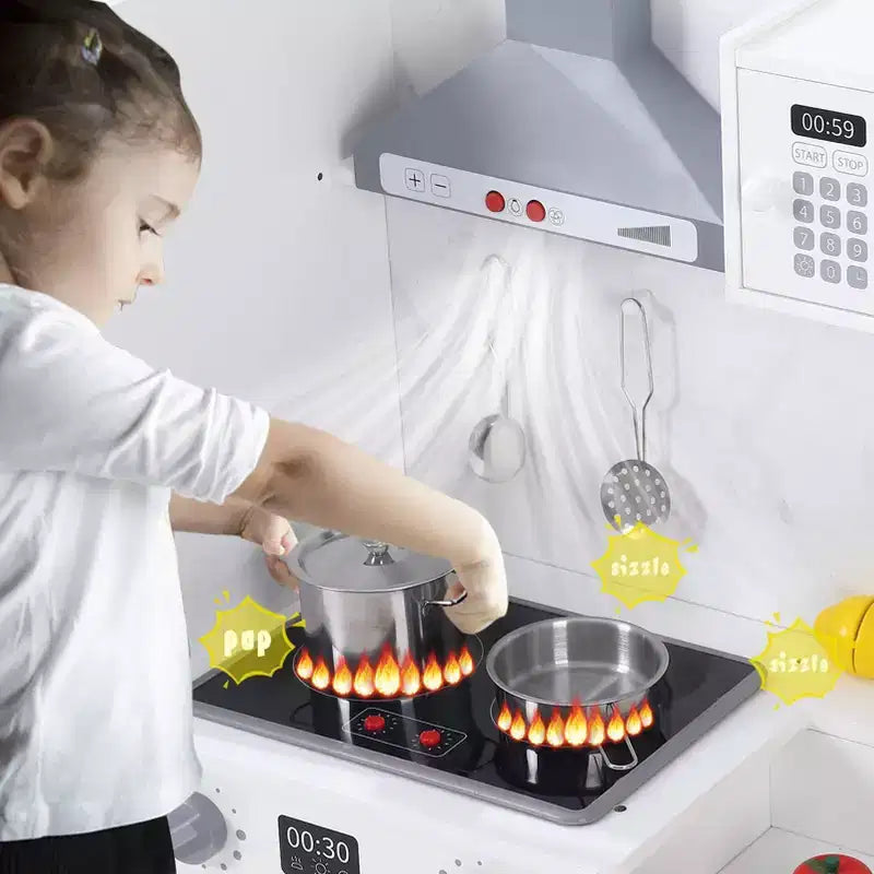 Cucina Giocattolo per Bambini, Set da Cucina in Legno con 20 Accessori per Utensili da Cucina, Set di Utensili da Cucina in Legno per Gioco di Imitazione