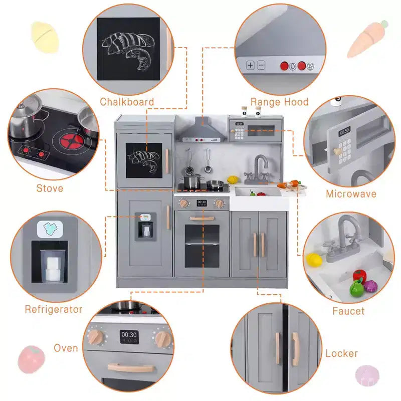 Cucina Giocattolo per Bambini, Set da Cucina in Legno con 20 Accessori per Utensili da Cucina, Set di Utensili da Cucina in Legno per Gioco di Imitazione