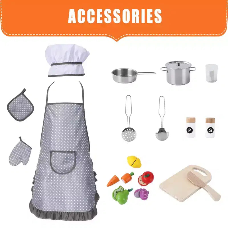 Cucina Giocattolo per Bambini, Set da Cucina in Legno con 20 Accessori per Utensili da Cucina, Set di Utensili da Cucina in Legno per Gioco di Imitazione