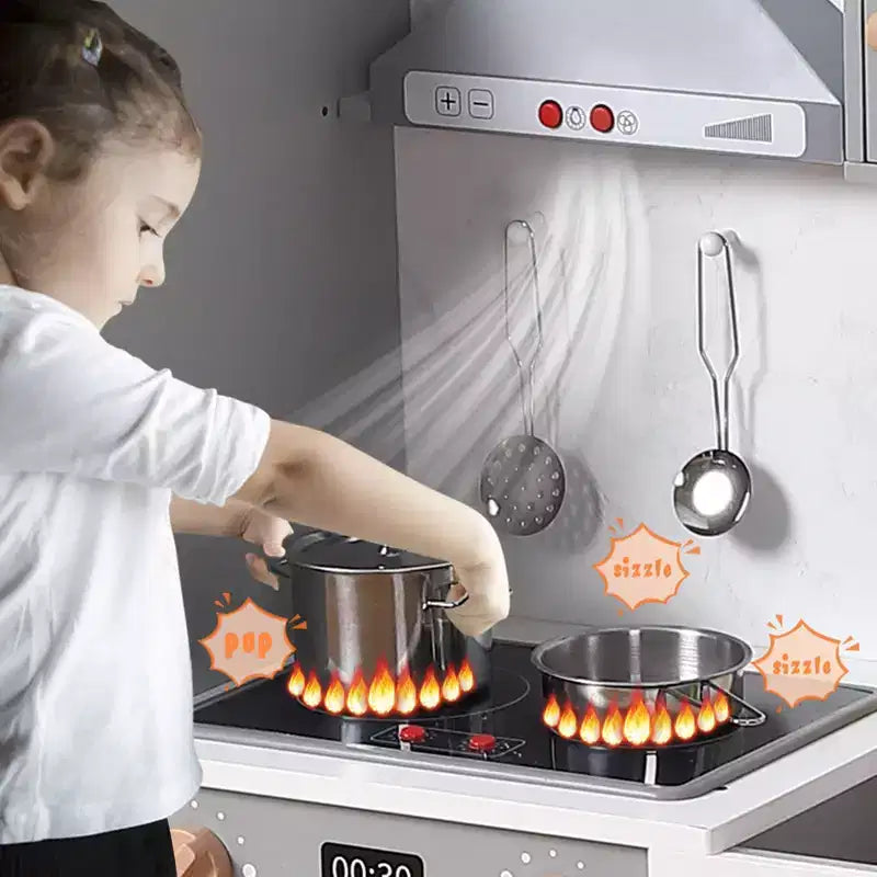 Cucina Giocattolo per Bambini, Set da Cucina in Legno con 20 Accessori per Utensili da Cucina, Set di Utensili da Cucina in Legno per Gioco di Imitazione