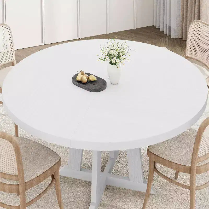 Tavolo da pranzo rotondo da 47 pollici, 4 posti, piano in legno con base a piedistallo a croce, tavolo salvaspazio per cucina e sala da pranzo, stile rustico