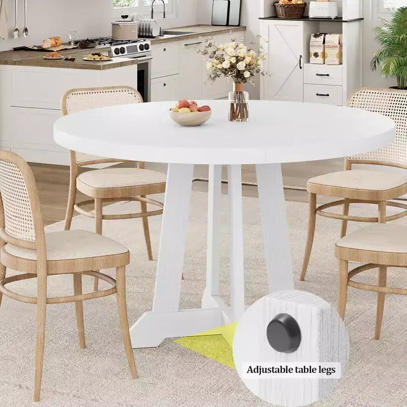 Tavolo da pranzo rotondo da 47 pollici, 4 posti, piano in legno con base a piedistallo a croce, tavolo salvaspazio per cucina e sala da pranzo, stile rustico