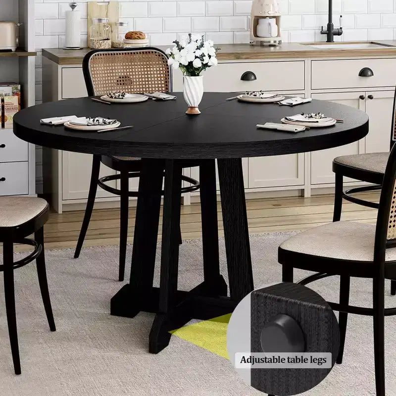 Tavolo da pranzo rotondo da 47 pollici, 4 posti, piano in legno con base a piedistallo a croce, tavolo salvaspazio per cucina e sala da pranzo, stile rustico