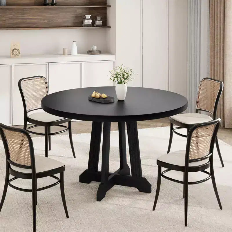 Tavolo da pranzo rotondo da 47 pollici, 4 posti, piano in legno con base a piedistallo a croce, tavolo salvaspazio per cucina e sala da pranzo, stile rustico