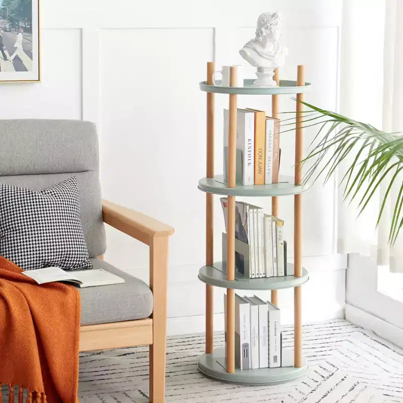 Libreria Girevole a 360° a 4 Ripiani, Scaffale Multifunzionale Compatto per Soggiorno Camera da Letto Studio Cucina