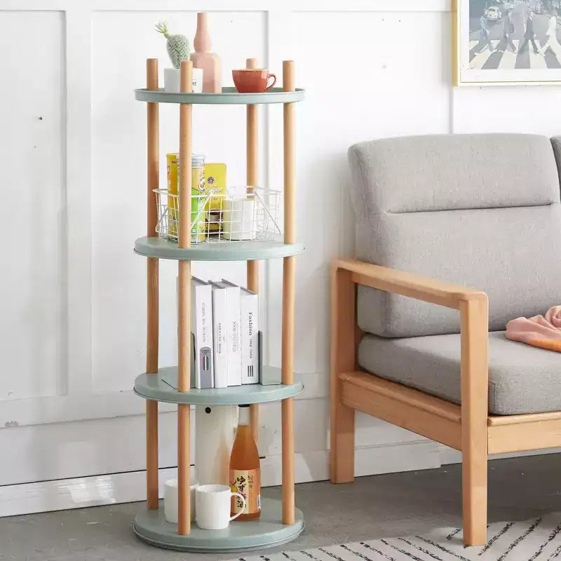 Libreria Girevole a 360° a 4 Ripiani, Scaffale Multifunzionale Compatto per Soggiorno Camera da Letto Studio Cucina