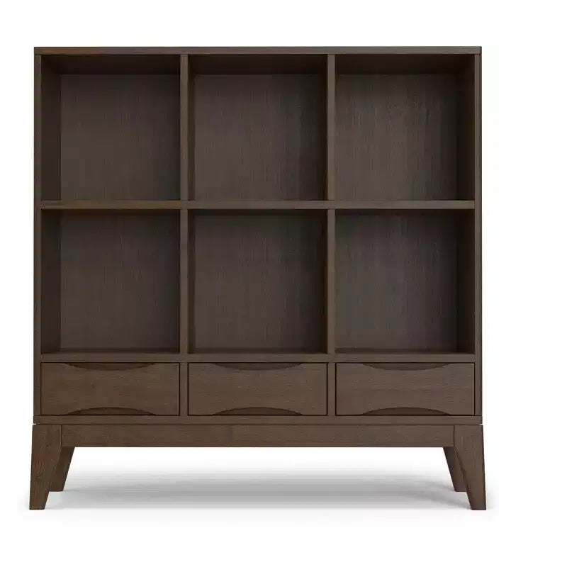 LEGNO MASSELLO 43 pollici x 42 pollici Mobile Contenitore Basso Mid-Century Moderno a 6 Cubi con Cassetti in Marrone Noce