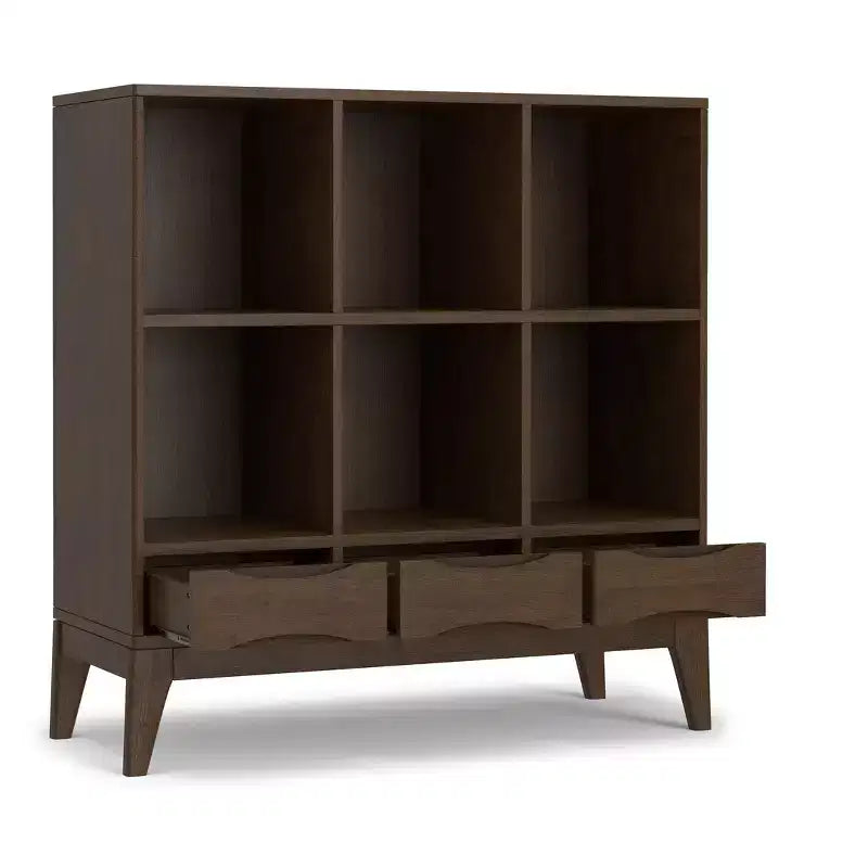 LEGNO MASSELLO 43 pollici x 42 pollici Mobile Contenitore Basso Mid-Century Moderno a 6 Cubi con Cassetti in Marrone Noce