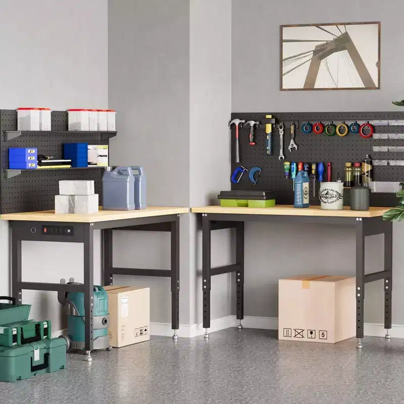 Banco da lavoro regolabile in altezza da 60 pollici, capacità massima 2200 libbre, tavolo da lavoro in legno, postazione di lavoro resistente per garage, officina, casa, ufficio