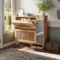 Shoe Cabinet, Entryway Cabinet  Natural Rattan Cabinet with 2 Flip Drawers & Mirror Adjustable Shelves