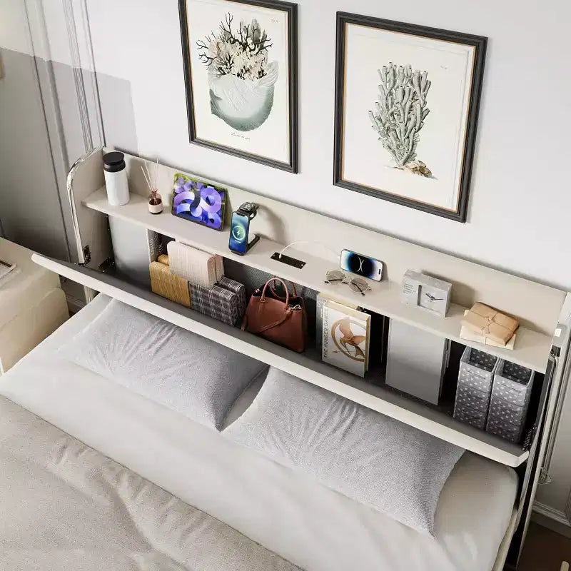 Struttura Letto Matrimoniale con Testiera Contenitore, Imbottita in Velluto, con 4 Cassetti e Doghe in Legno, Design Silenzioso