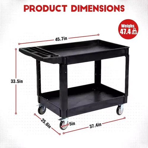 Carrello portautensili resistente a 2 ripiani, capacità 250 kg, ruote girevoli a 360° con freno per magazzino, garage, cucina, 116 x 65 cm