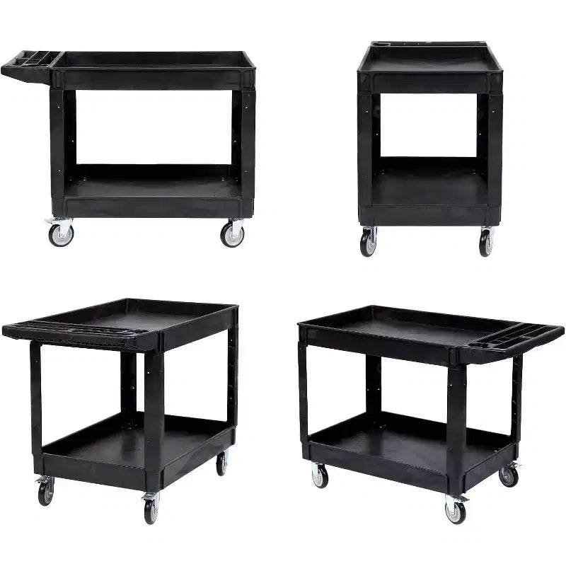 Carrello portautensili resistente a 2 ripiani, capacità 250 kg, ruote girevoli a 360° con freno per magazzino, garage, cucina, 116 x 65 cm