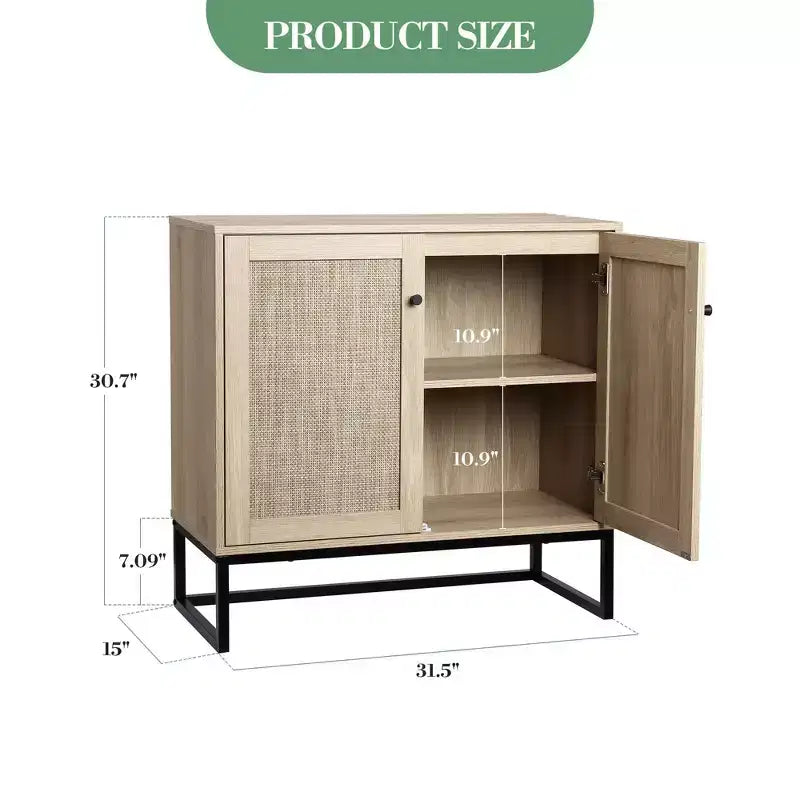 Armadietto contenitore in rattan a 2 ante in stile rustico, credenza/madia, mobile d'accento, tavolo consolle in stile rustico con contenitore, armadio da cucina multifunzionale