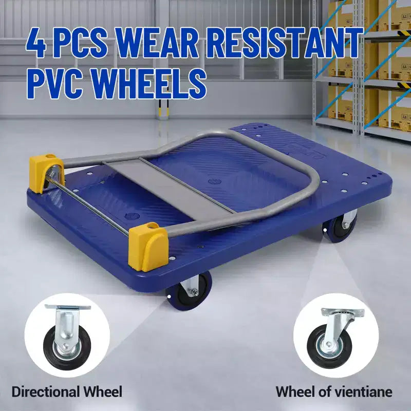 Carrello Piattaforma Pieghevole per Carichi Pesanti, Carrello in Acciaio 122 x 61 cm con Ruote in Gomma, Capacità 900 kg per Magazzino, Ufficio e Officina