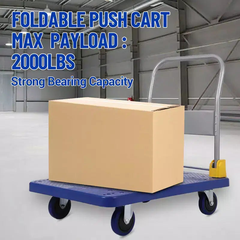 Carrello Piattaforma Pieghevole per Carichi Pesanti, Carrello in Acciaio 122 x 61 cm con Ruote in Gomma, Capacità 900 kg per Magazzino, Ufficio e Officina