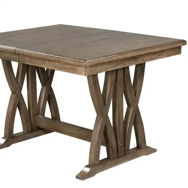 Set da Pranzo Allungabile da 7 Pezzi per 6 Persone, Tavolo da Cucina Stile Fattoria con 6 Sedie Imbottite per Sala da Pranzo, Grigio