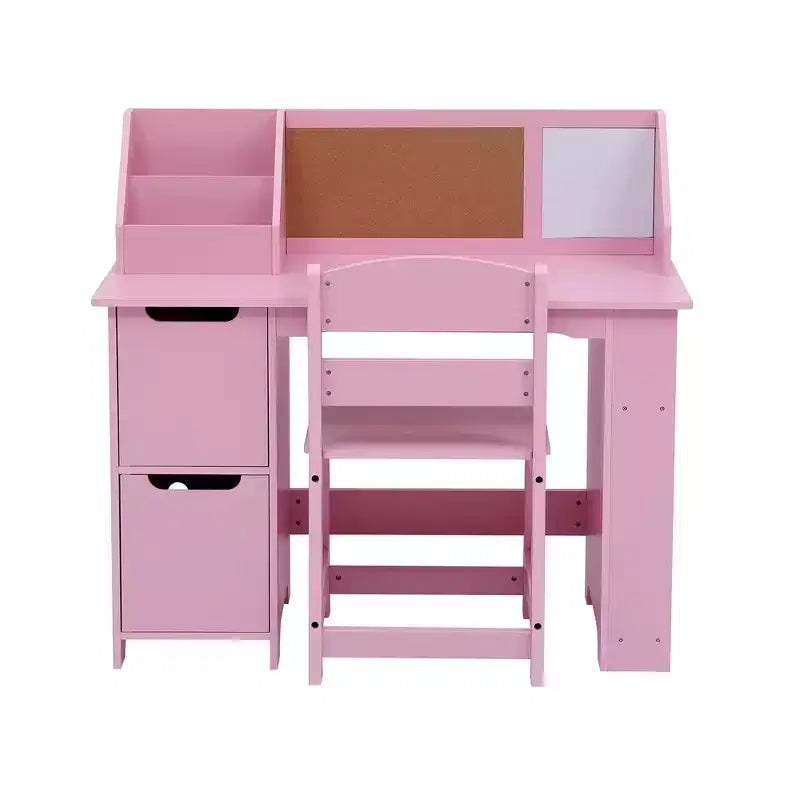Set scrivania e sedia per bambini, tavolo da studio in legno con cassettiera e bacheca per casa/scuola