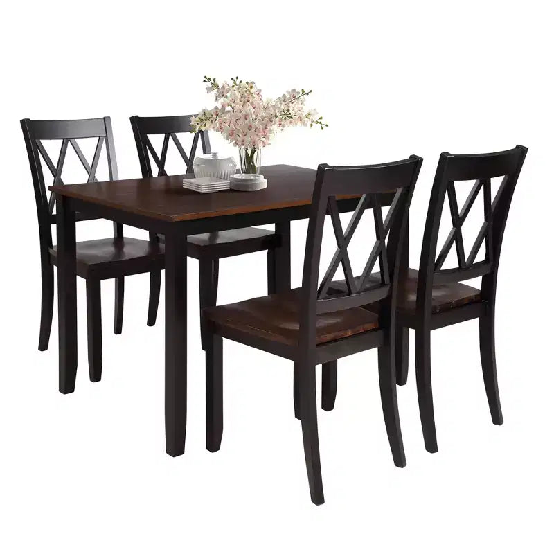 Set da pranzo 5 pezzi per 4 persone, tavolo da cucina rettangolare in legno con 4 sedie, set da pranzo stile rustico per cucina