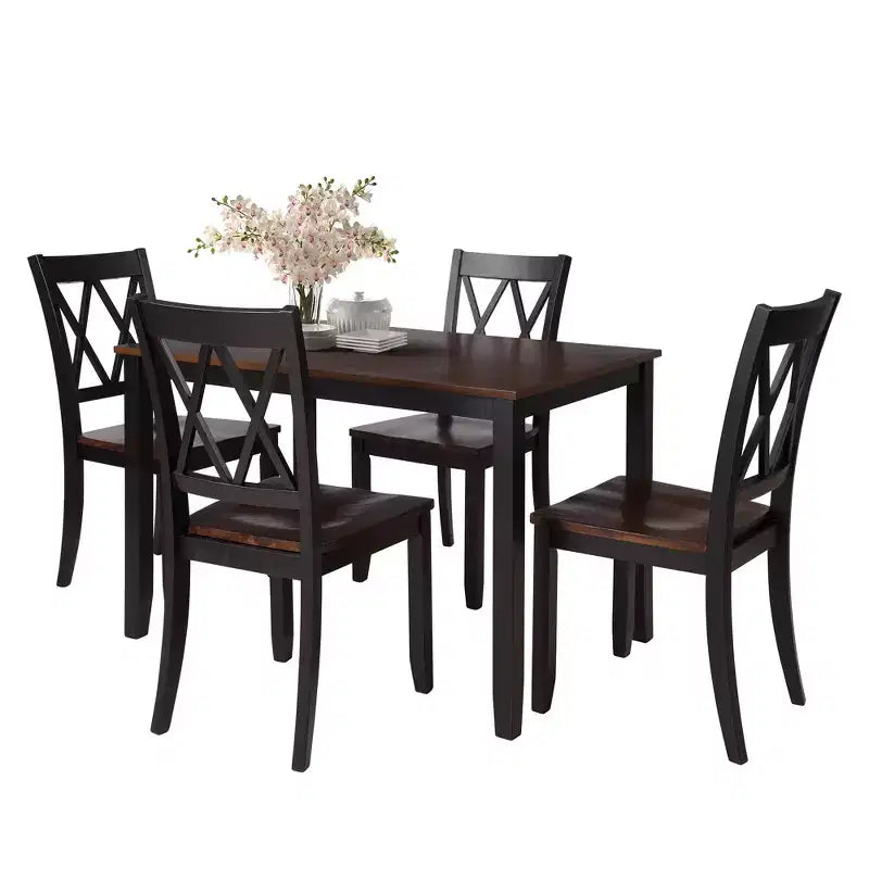 Set da pranzo 5 pezzi per 4 persone, tavolo da cucina rettangolare in legno con 4 sedie, set da pranzo stile rustico per cucina
