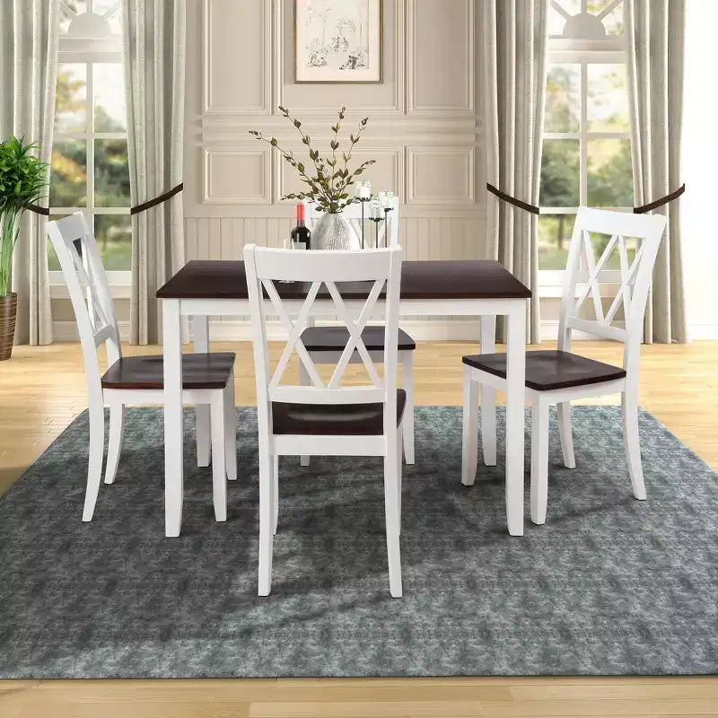 Set da pranzo 5 pezzi per 4 persone, tavolo da cucina rettangolare in legno con 4 sedie, set da pranzo stile rustico per cucina