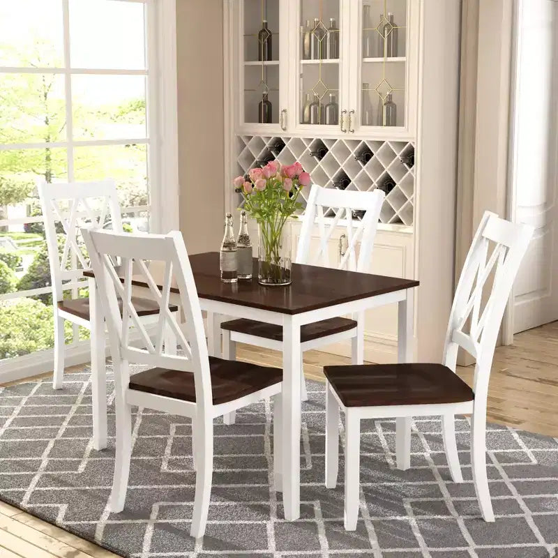 Set da pranzo 5 pezzi per 4 persone, tavolo da cucina rettangolare in legno con 4 sedie, set da pranzo stile rustico per cucina