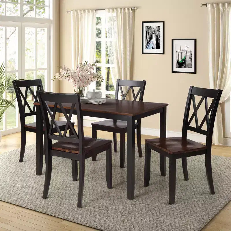 Set da pranzo 5 pezzi per 4 persone, tavolo da cucina rettangolare in legno con 4 sedie, set da pranzo stile rustico per cucina